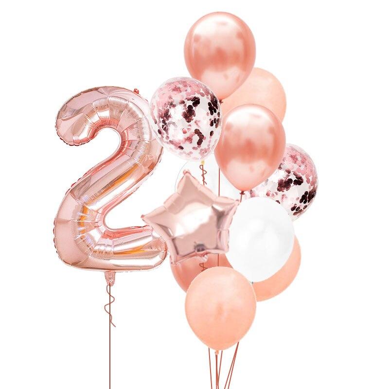 12 шт., номер из фольги, розовое золото, латексные шары, украшение для дня рождения, для детей, для маленьких девочек, 1st, 1, 2, 3, 4, 5, 6, 7, 8, 9, один год
