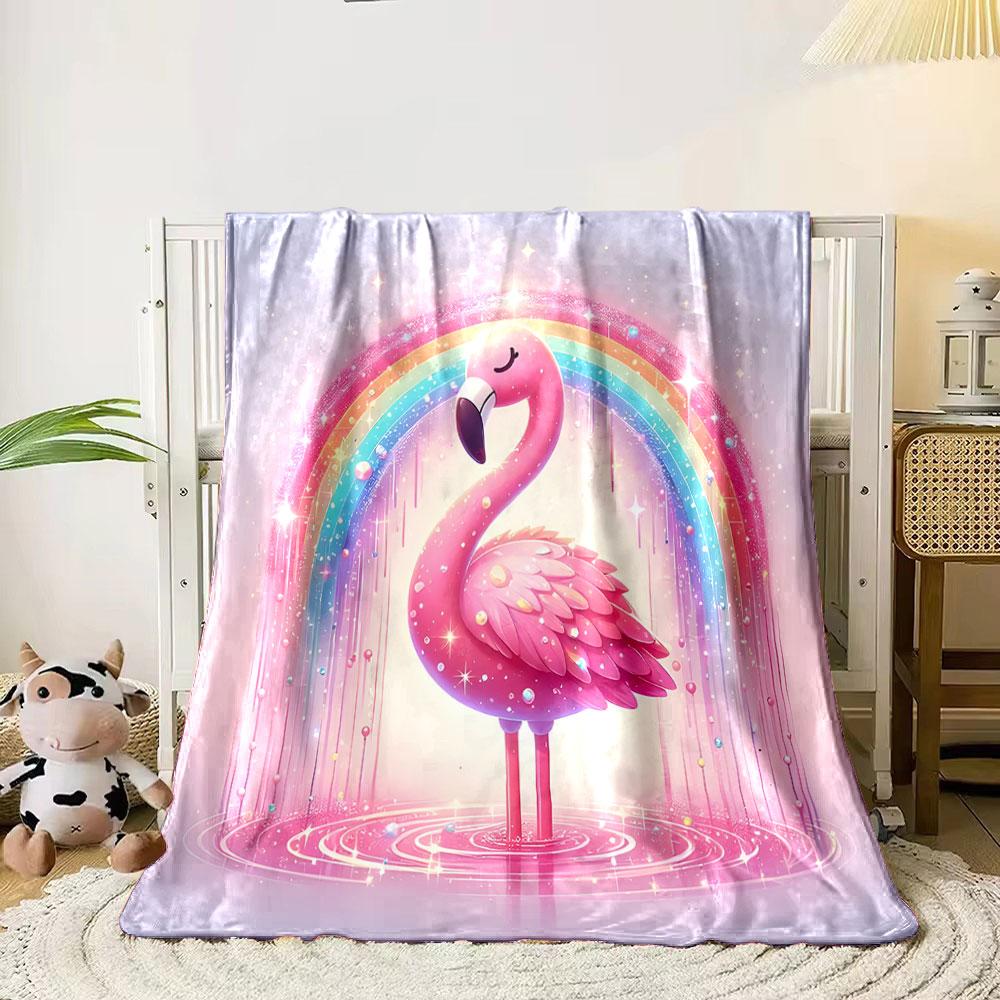 Pink Flamingo with Rainbow Magic print blanket soft and cozy perfect for the living room bed sofa or a nap,gift