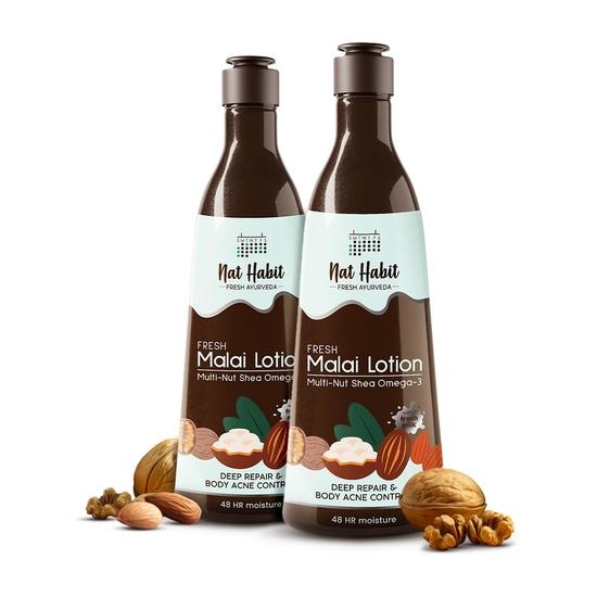 Лосьон для тела Nat Habit Fresh Whipped, лосьон Fresh Malai Multi-Nut Shea Omega 3, для глубокого восстановления кожи, увлажнения(Упаковка 2 шт. по 250 мл.)