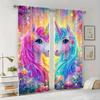 2pcs Floral Unicorn Blackout Curtain   Cartoon Design   Polyester Window Drapes for Kids Room   Holiday Home Decor   Rod Pocket Curt