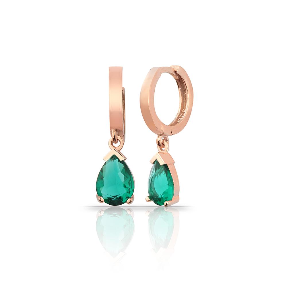 Pretty Rose Gold Plated Jade Tear Drop 925 Серьги из стерлингового серебра 925 с цирконом