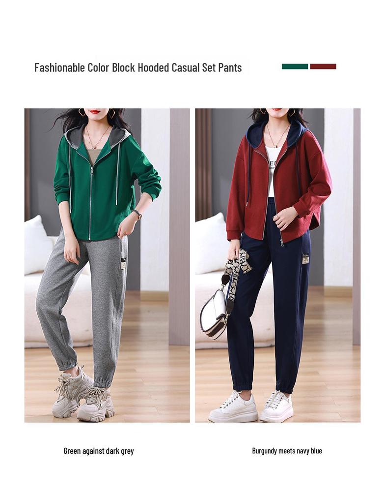 Women's Spring-Autumn 2025 Casual Sportswear: Fashionable, Age-Reducing Sweatshirt Two-Piece Set for Middle-Aged Moms