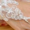 1 Pair Women Prom Gloves See-through Lace Flower Pattern Faux Pearl Decor Fingerless