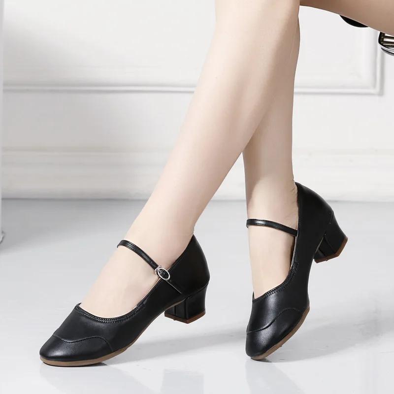 Танцевальная обувь для женщин и девочек, женская, латиноамериканская, бальная, современная, сальса, тренировочная, с закрытым носком, квадратная, мягкая резиновая подошва