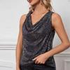 Women Tank Tops Sequin V-Neck Sleeveless T-shirt Shiny Glitter Blouses Sexy Cami Tops for Cocktail Party Clubwear Evening