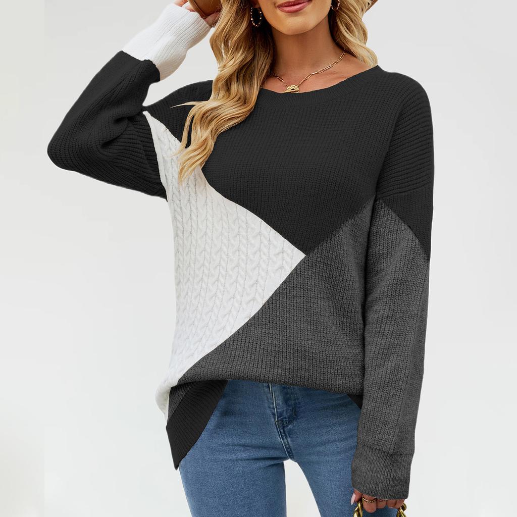 Персонализированный круглый вырез цветной блок женский вязаный свитер свободный пуловер большого размера свитер для женщин