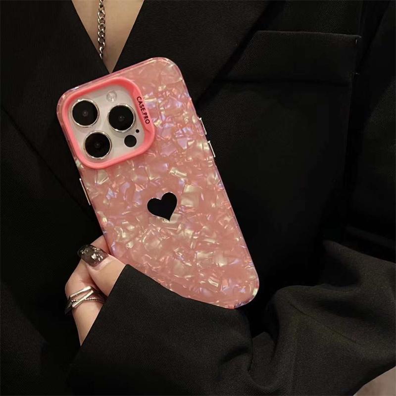 Роскошный модный чехол для телефона с рисунком ракушки и сердечком для iPhone 15 14 13 12 11 Pro Max X XS XR XS Max противоударный чехол