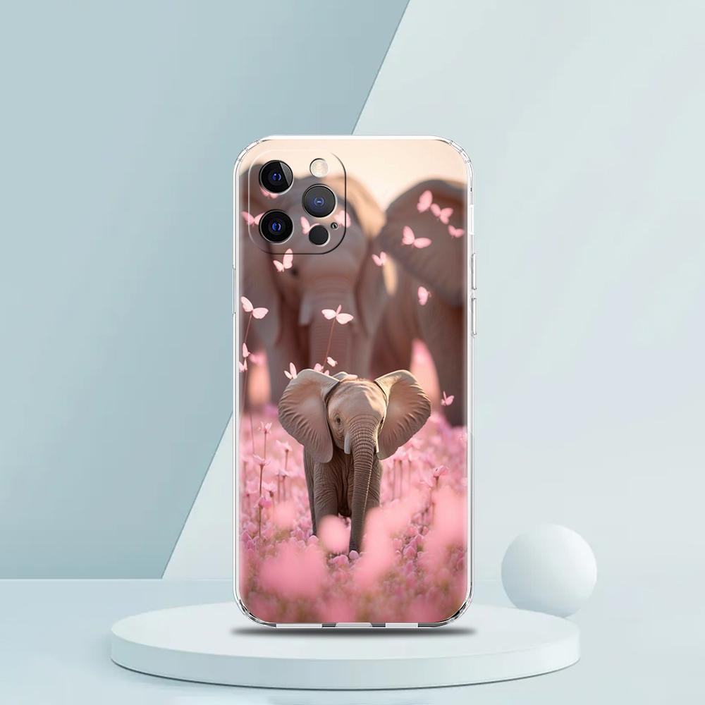 Мягкий прозрачный чехол-бампер из ТПУ для iPhone 16 15 14 13 12 11 Pro Max XR 8 7 Plus XR Ударопрочный корпус Милый животное Слон