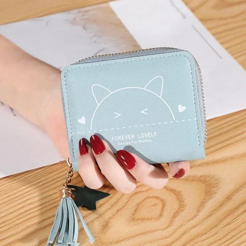 Кошельки из искусственной кожи с рисунком кота, женские короткие многофункциональные держатели для карт, кошельки для ключей, милые детские кошельки для студентов, новинка 2023 г.