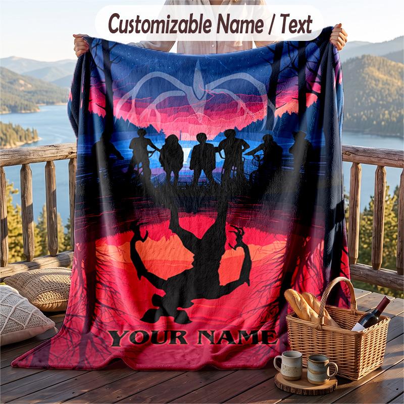Custom Text Flannel Throw Blanket, Lightweight Cozy Bed Sofa BlanketStranger Things