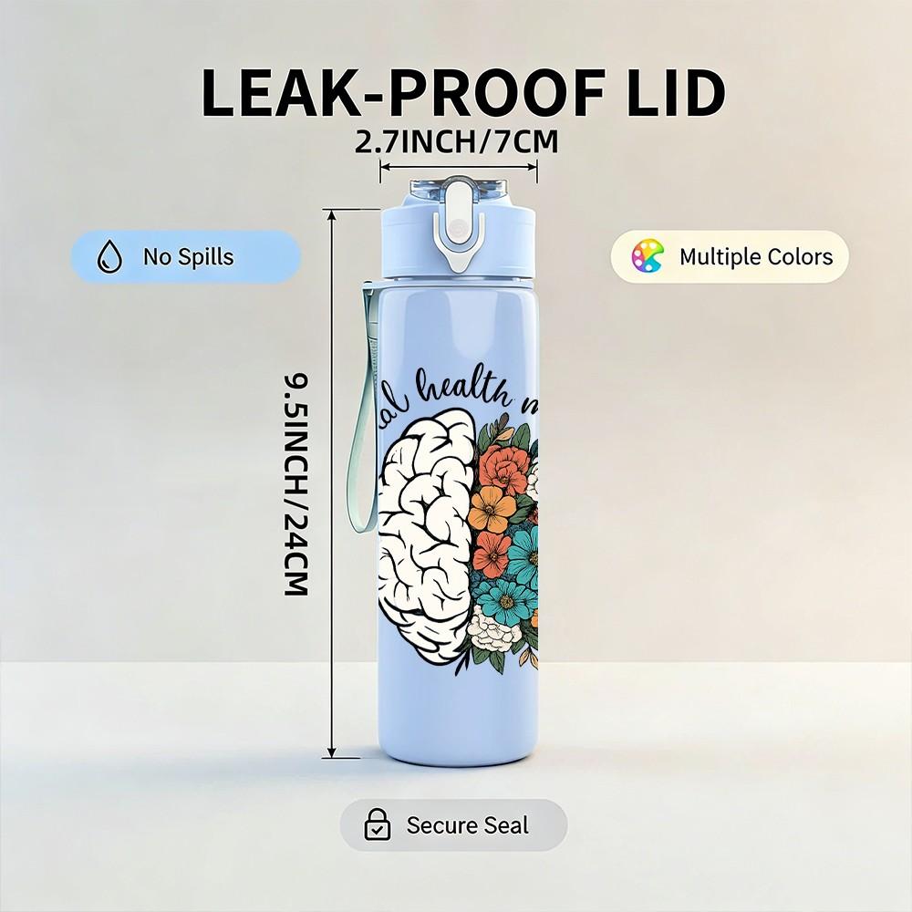 1PC Brain Art Color Splash Print 750ml Color Plastic Sports Water Bottle Leakproof Flip Straw Lid Suitable for Sports Office Home Use
