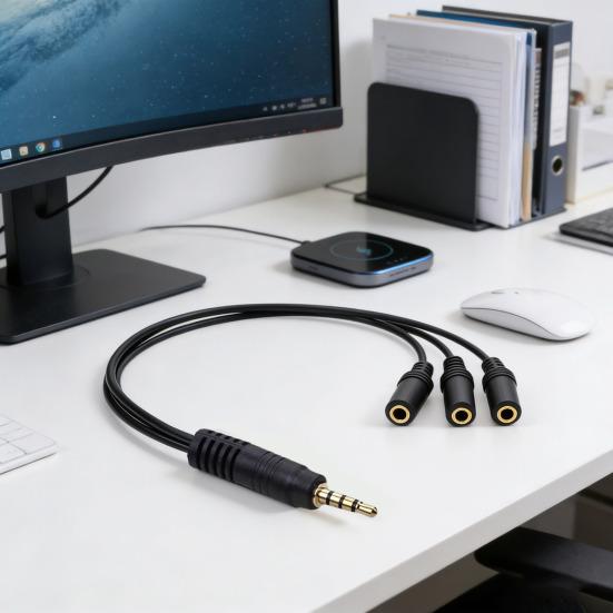 3.5MM Audio Splitter Cable Plated Connector Male To Female 1 Input 3 Output Stereo Jack