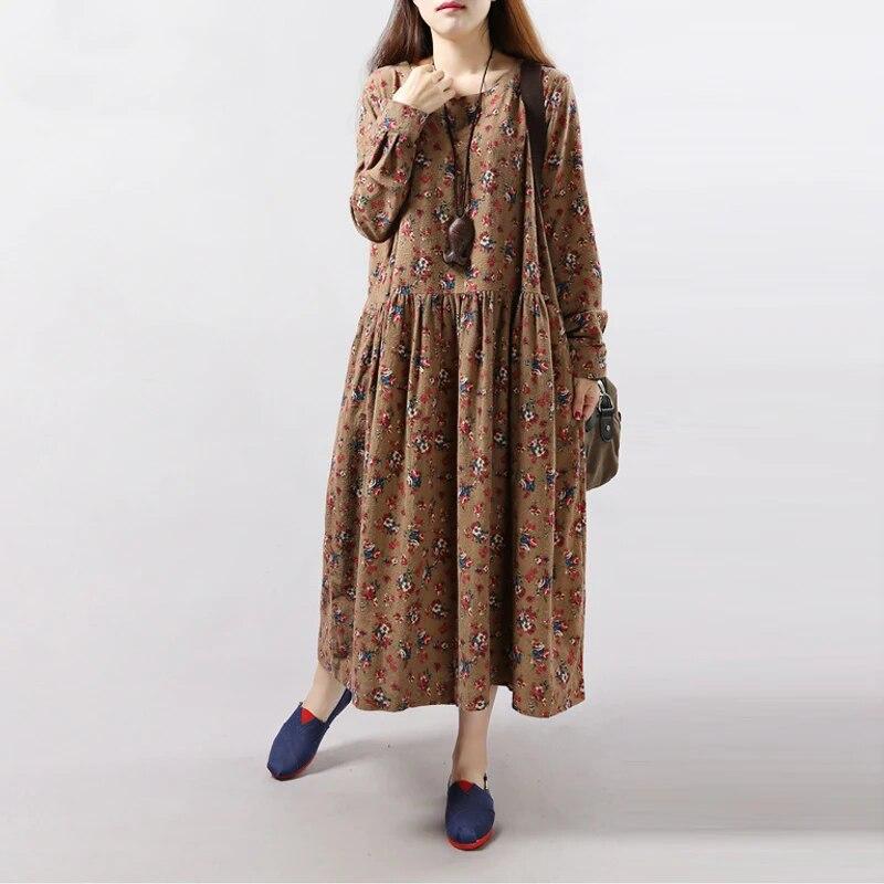 Women Print Floral Dress Spring Korean Fashion Women Long Sleeve Casual O-Neck Mori Girl Dress