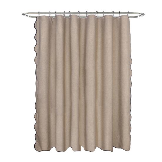 Фестончатая шторка для душа Сверхпрочная водонепроницаемая шторка с 12 крючками Стираемая толстая тканевая шторка для душа с черной каймой для ванной комнаты, отеля, ванны