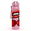 1PC Red Cherry Lips Print 750ml Color Plastic Sports Water Bottle Leakproof Flip Straw Lid Suitable for Sports Office Home Use