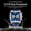 POEDAGAR Luxury Top Man Watch Electronic Square LED Alarm Chronograph Watches Week Date Dual Time Display Quartz Clock