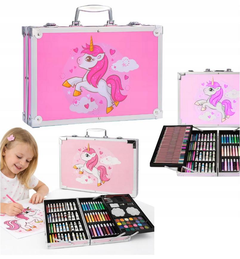 Art Set for Children 145 Pieces in a Unicorn Case - Pink