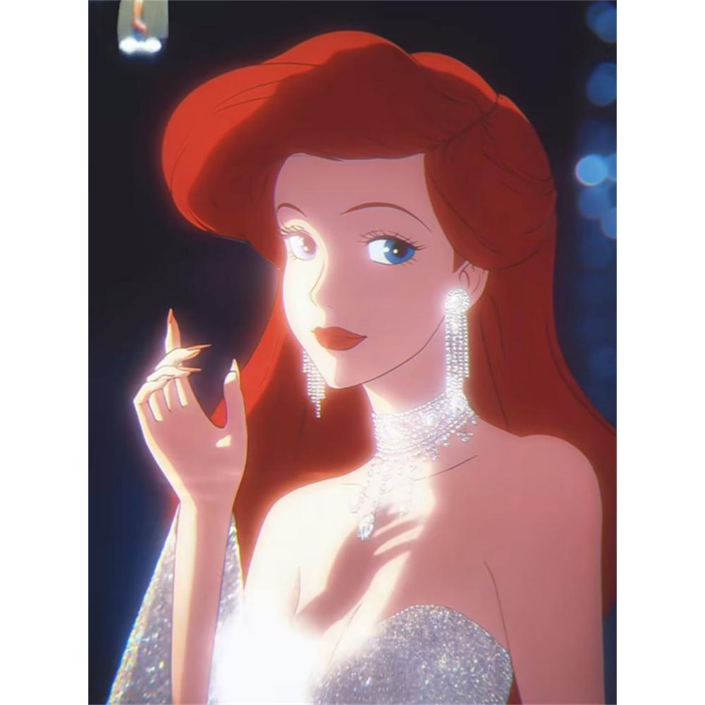 Disney 5D DIY Diamond Painting: Иконические черты Ариэль Иллюстрация Мультфильм Полная Алмазная Мозаика Искусство Настенное Украшение Набор