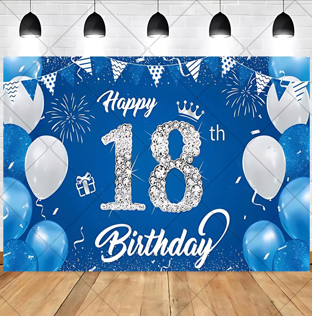 18th birthday party backdrop for a boy or girl, 18 years old, pink, blue, black, gold, glitter balloon, birthday, Bar Mitzvah, photography, ban1614