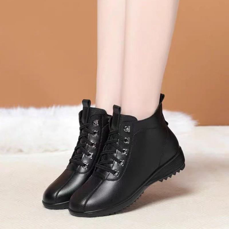 Зимние бархатные теплые короткие ботинки, ботинки из мягкой кожи, хлопковые ботинки, утолщенные, для среднего возраста, на плоской подошве, материнские хлопковые туфли, женская обувь, фабрика