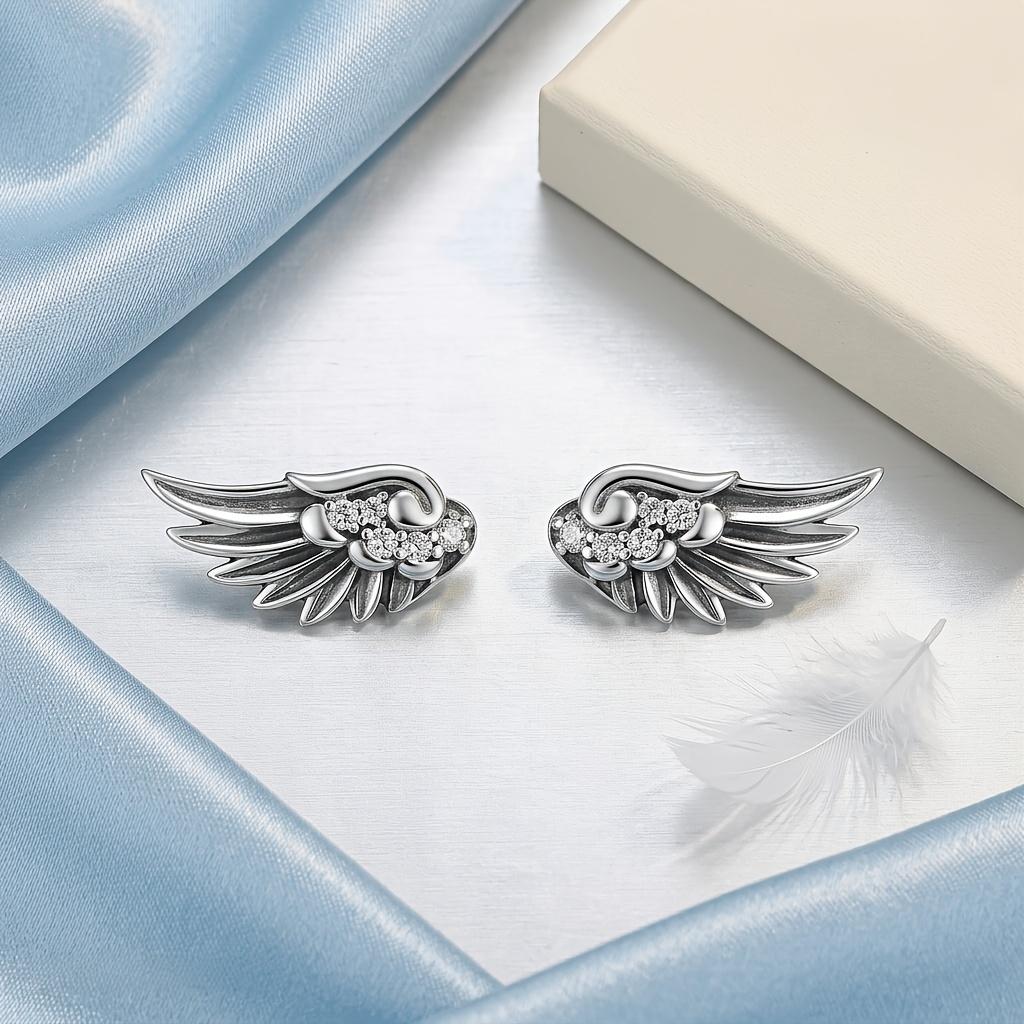 Women'S Sparkling Angel Wings Stud Earrings, Cubic Zirconia Inlaid Ear Jewelry, Guardian Angel Wings Earrings, Romantic Gift for Her