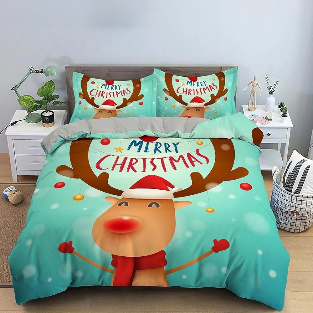 3D Merry Christmas King Queen Комплект постельного белья для детей с рисунком Санта-Клауса, снеговика, оленя, покрывало для пододеяльника, рождественское покрывало из полиэстера