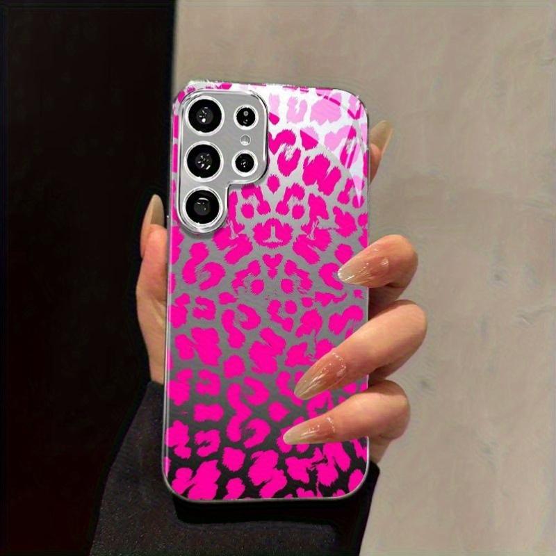 Позолоченный чехол для телефона из закаленного стекла, совместимый с Galaxy S26 S25 S24 S23 S22 Ultra Plus. Имеет дизайн с принтом розового леопарда.