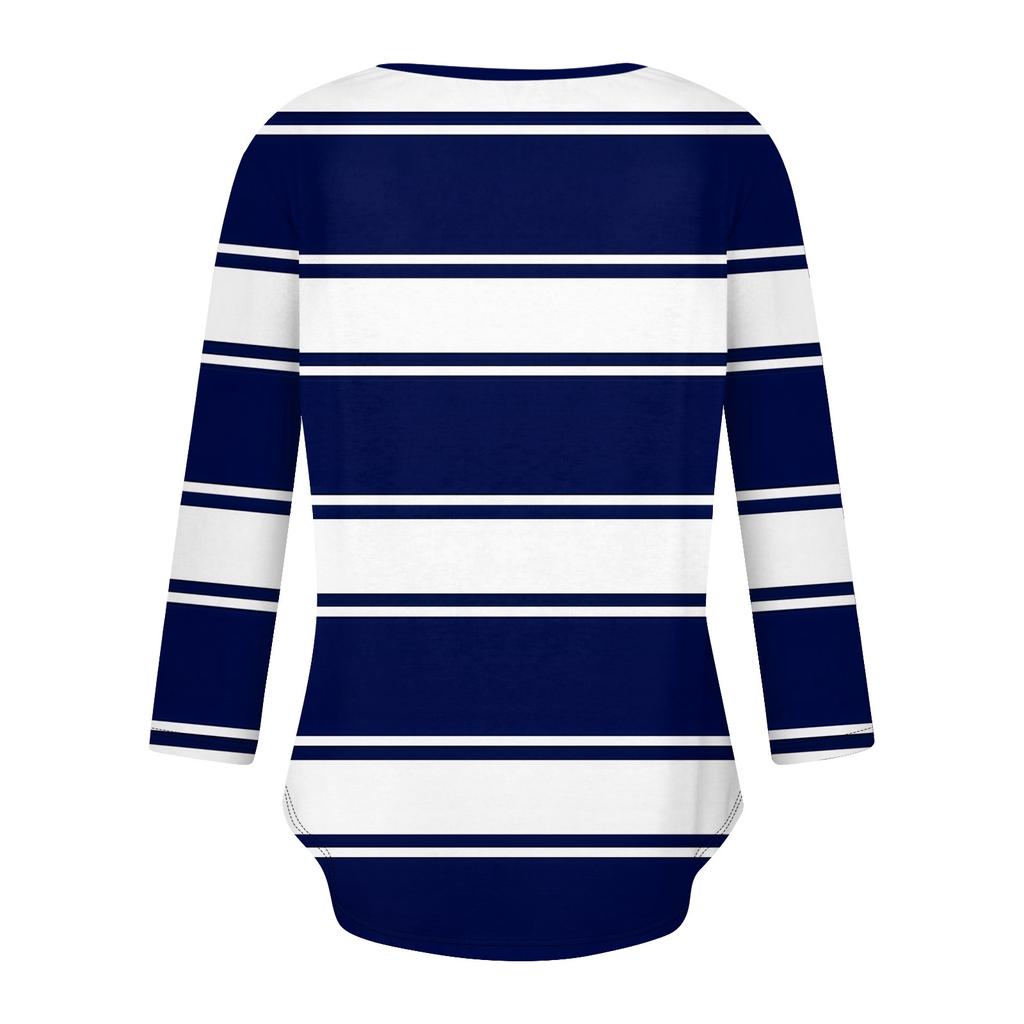 Womens 3/4 Sleeve Daily Weekend V Neck Casual Printed Tshirts Loose Fit Pleated Tees Ladies Blouse