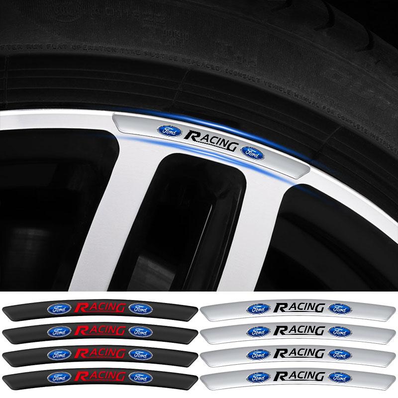 4pcs Car Tire Rim Aluminum Metal Strips Sticker For Ford Focus Fiesta EcoSport Escort Ranger Fusion Mondeo Mustang Edge Shelby ZT6
