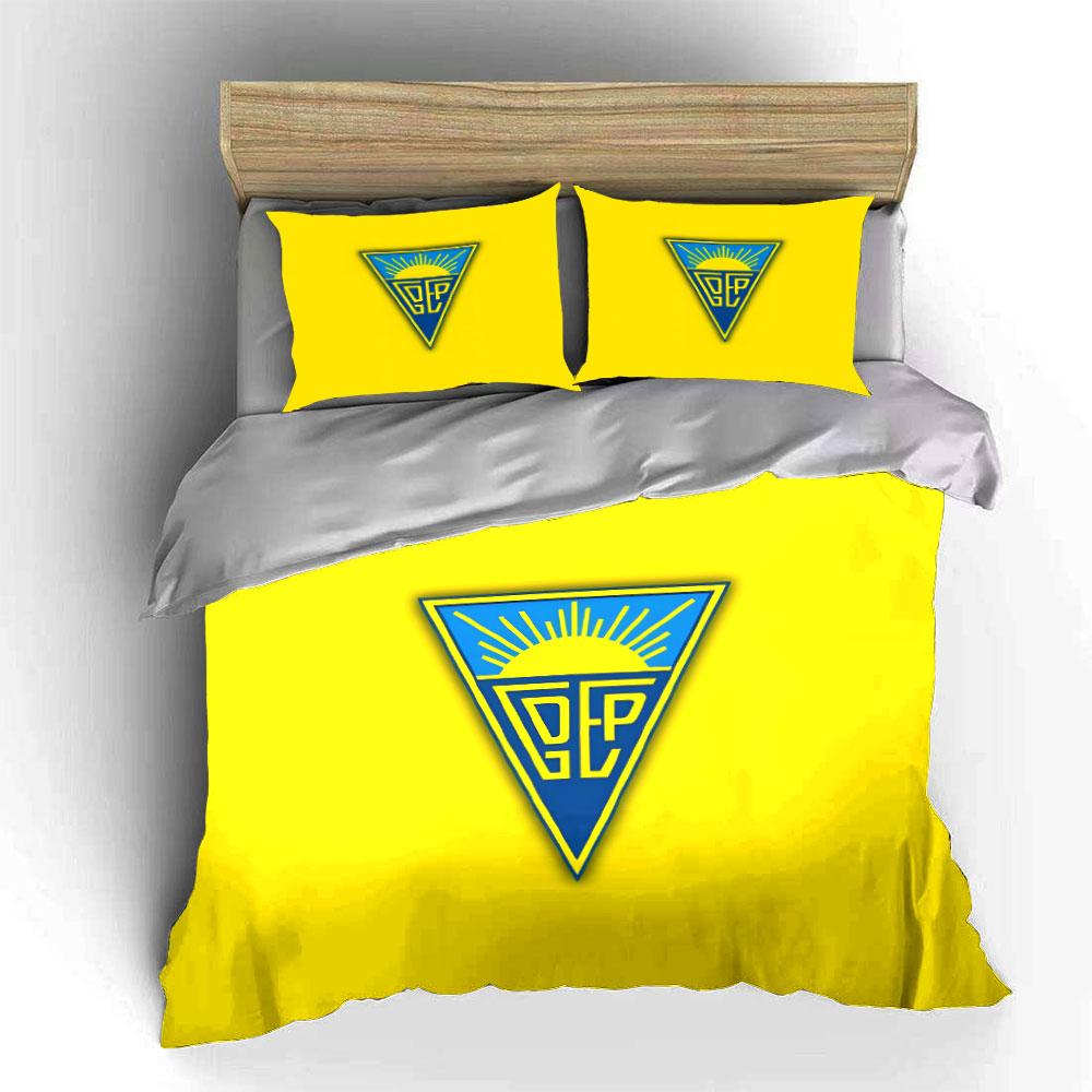 Yellow bedding, triangular blue logo. Bedding sets Duvet cover sets Duvet covers Pillowcases(1 * Duvet Cover 2 * Pillowcases without duvet insert)