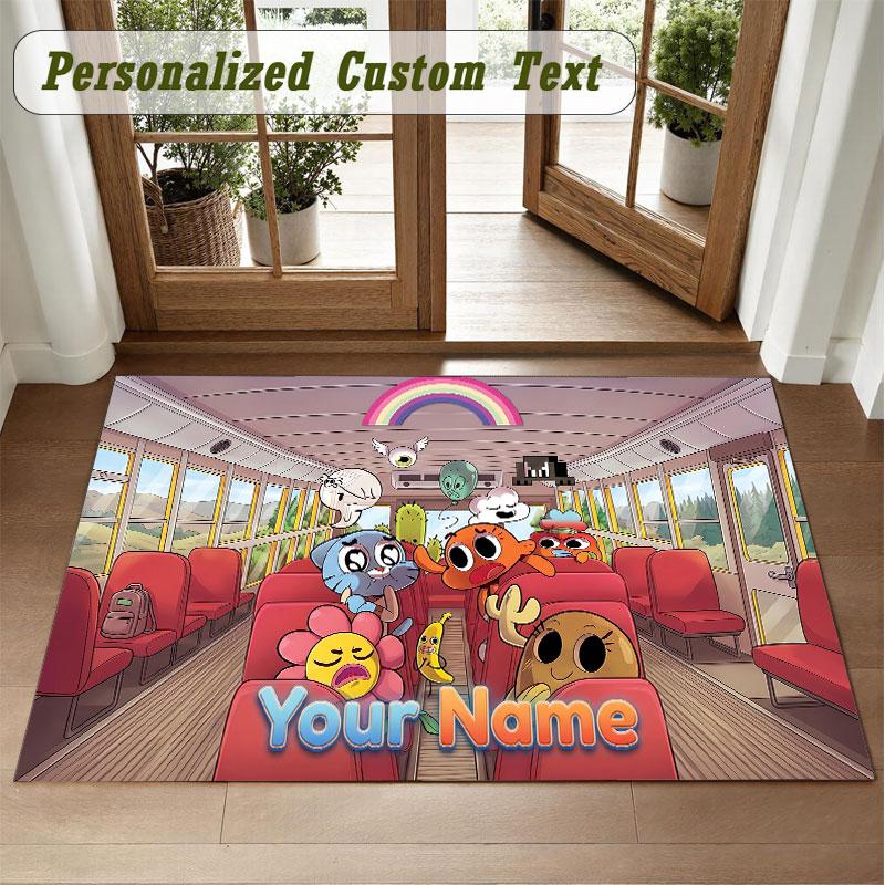 Crystal Velvet Square Rug Custom NameAmazing World of Gumball Pattern Non Slip Home Floor Decor Rug