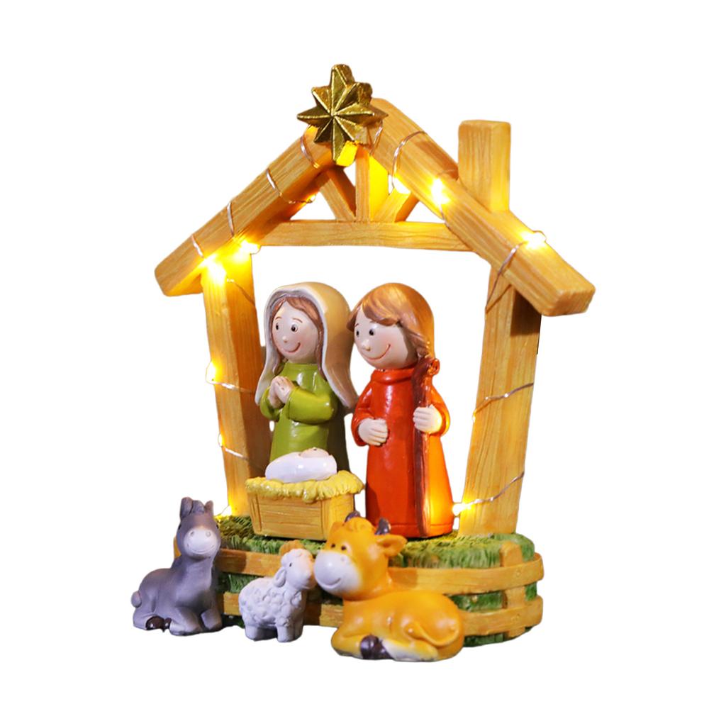 LED Lighted Festival Resins Nativity Figurines Ornament Set Holiday Tabletop Decoration for Christmas Party Decors Gift