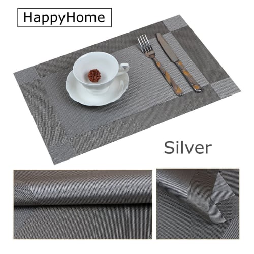 HappyHome Placemats, Set of 4, Reversible, Water-Repellent, Stain-Resistant, Washable, Easy to Clean, 30 x 45 cm (Silver)