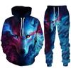 Colorful Wolf 3D Print Hoodies Suit Men‘s Casual Pullover Sweatshirt Pants Two Piece Set Cool Streetwear Couple Jogger Tracksuit