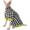 Зимняя одежда для кошек для бесшерстных кошек, сфинксов, девон-рексов, корниш-рексов и петерболдов, черно-белый клетчатый хлопково-полиэстеровый комбинезон, очень большой