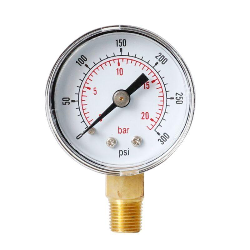 Манометр 40 мм, нижнее подключение 1/8" BSPT, 15, 30, 60, 100, 160, 200, 300 PSI и Бар, для воздуха, газа, воды, топлива, жидкостей.