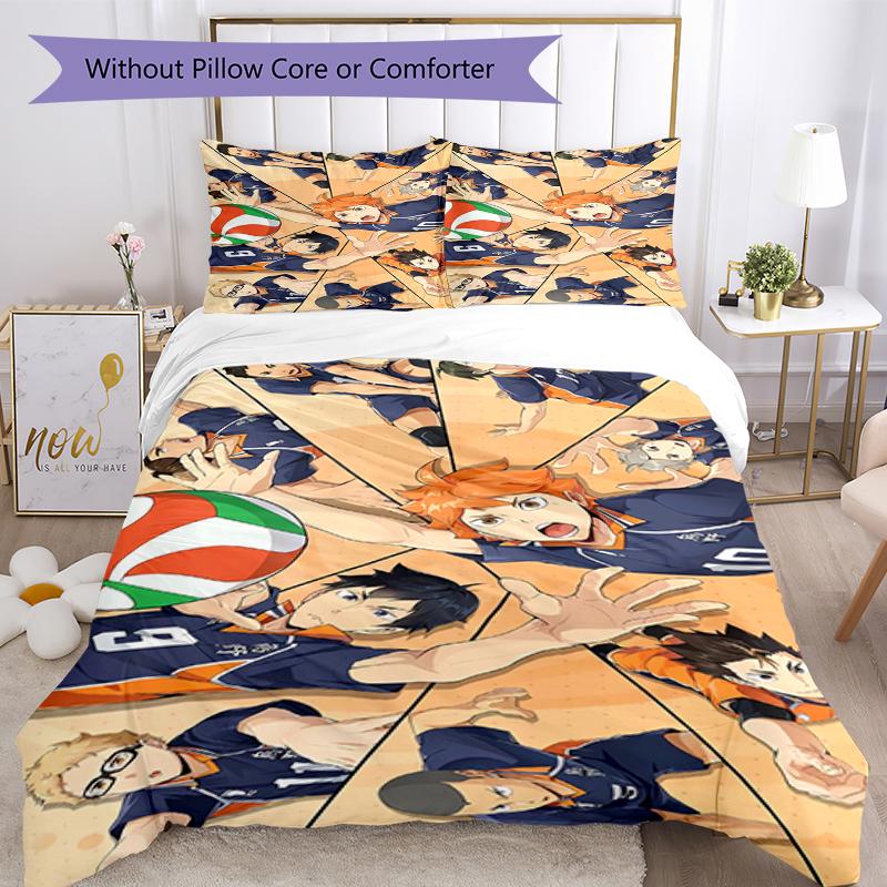 3pcs Haikyu Bedding Set Duvet Cover Closure Includes 1 Duvet Cover & 2 Pillowcases, Soft and Comfortable for All Seasons.