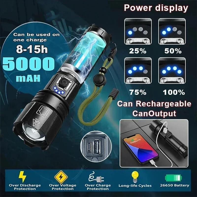 Светодиодный фонарик XHP70, телескопический зум, зарядка Type-C, многофункциональный внешний аккумулятор, тактический фонарик из алюминиевого сплава