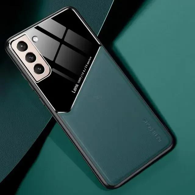 Роскошный кожаный чехол-защита для объектива для Samsung Galaxy S24 S23 S22 S20 S21 FE Note 20 Ultra S10 Plus с функцией автомобильного магнита