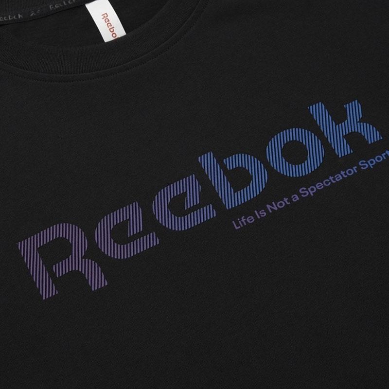 Reebok Графическая футболка с принтом буквы U, круглая горловина, свободная, короткий рукав, унисекс, топ, черный, 23RMS429U001