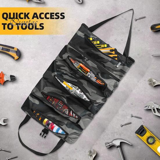 Портативная сумка для хранения инструментов, большая, с 5 отделениями, застежка-молния, водонепроницаемая, прочная, набор инструментов для ремонта, сумка-рулон на молнии