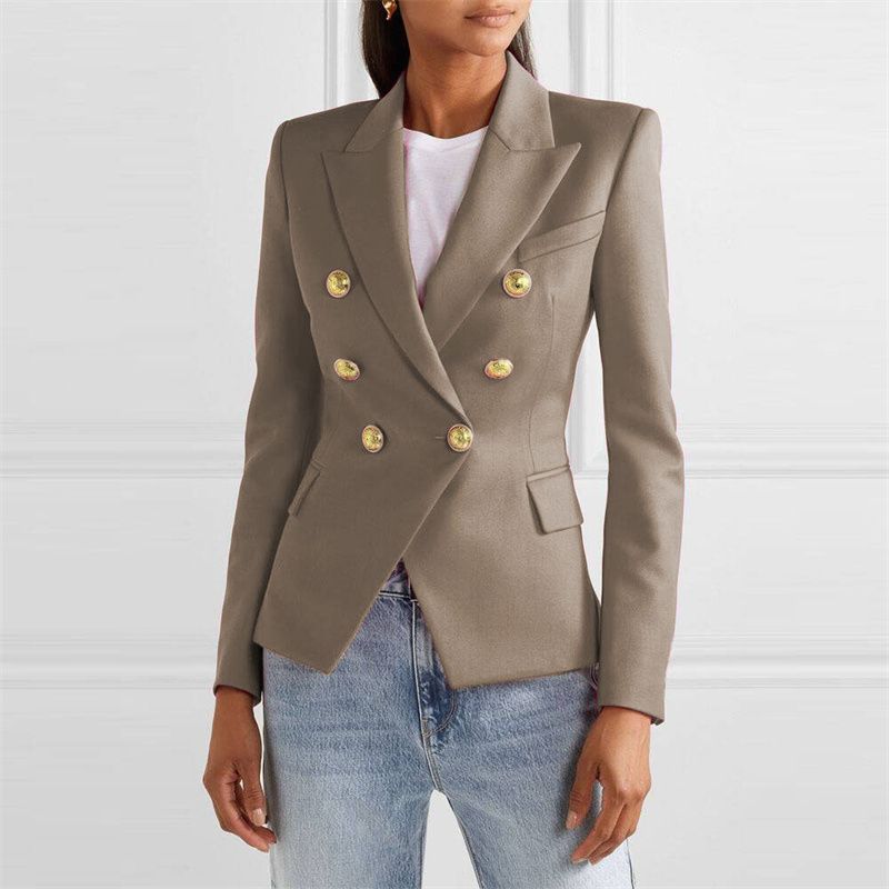 European and American Style Women's Suit, Fashionable Double-breasted Lion Metal Jacket