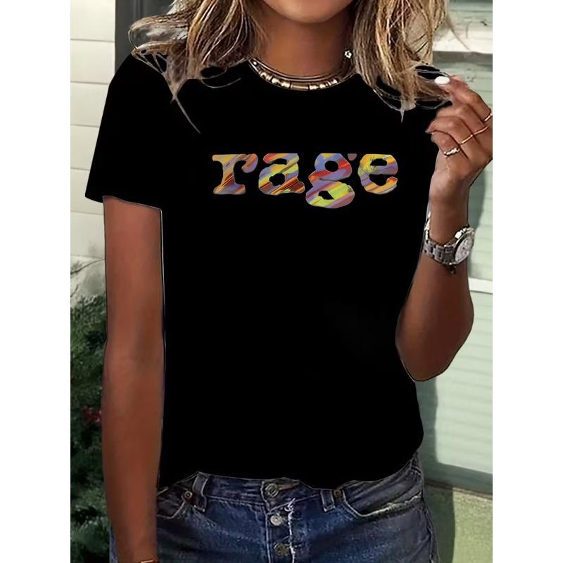 Women 90s Y2K Retro T-Shirt Rage Print Iconic Colors Oversized Round Neck Party Casual Top