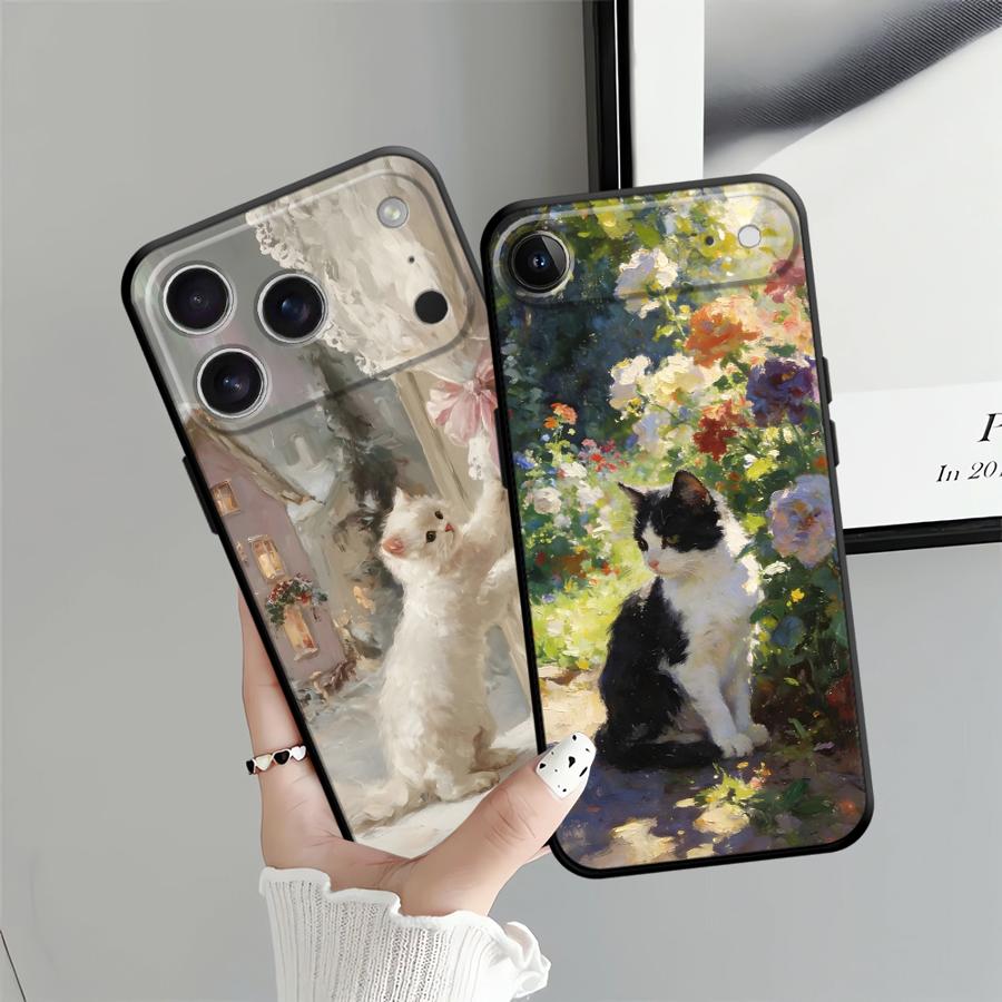 Чехол для телефона Funda для Apple iPhone 17 Pro Max 14 15 Pro 7 8 16 XR XS MAX Air 13 11 12 Мультяшный Милый Кот