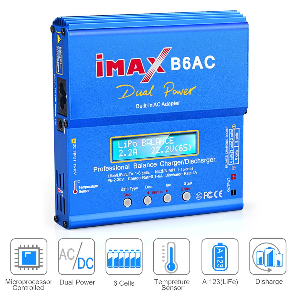 B6AC 80W 6A Зарядное устройство-балансир Lipo для NiMH NiCd Lipo LiFe Li-ion Pb аккумуляторов, дисплей LCD, RC зарядное устройство-разрядник, XT60