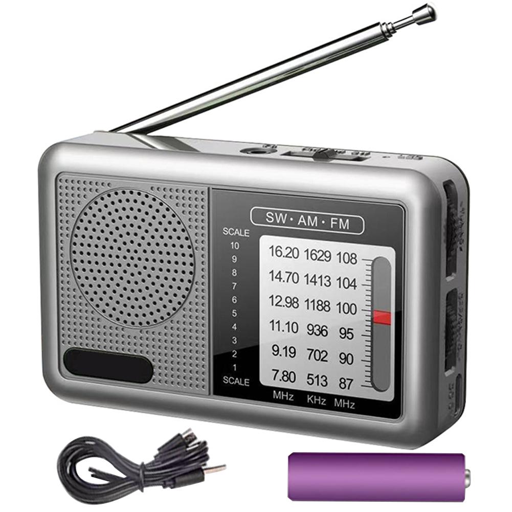 Mini FM Radio Rechargeable Full Band Receiver with Earphone Jack Broadcast Radio 360 Degree Rotating Antenna for Indoor Outdoor