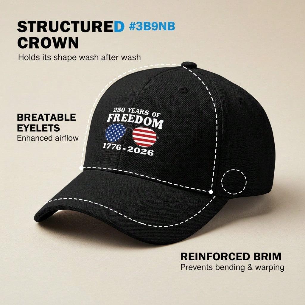 Patriotic Baseball Cap - 250Th Anniversary Unisex Letter "FREEDOM" Print Black Polyester Adjustable Breathable Lightweight Sun Protection Curved Brim