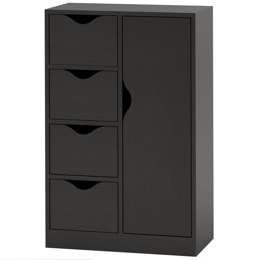 Storage Cabinet Sideboard With 1 Door And 4 Drawers Wooden For Living Room Kitchen Entryway Dining Room Black