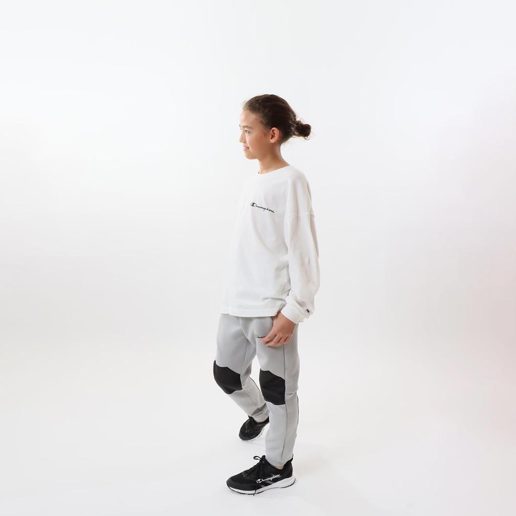 Длинная круглая длинная круглая короткая надпись с длинным рукавом для школьников, белая [Champion] детская футболка, рукав, горловина, сухая, эластичная, логотип, футболка, спортивная, CK-YS401,