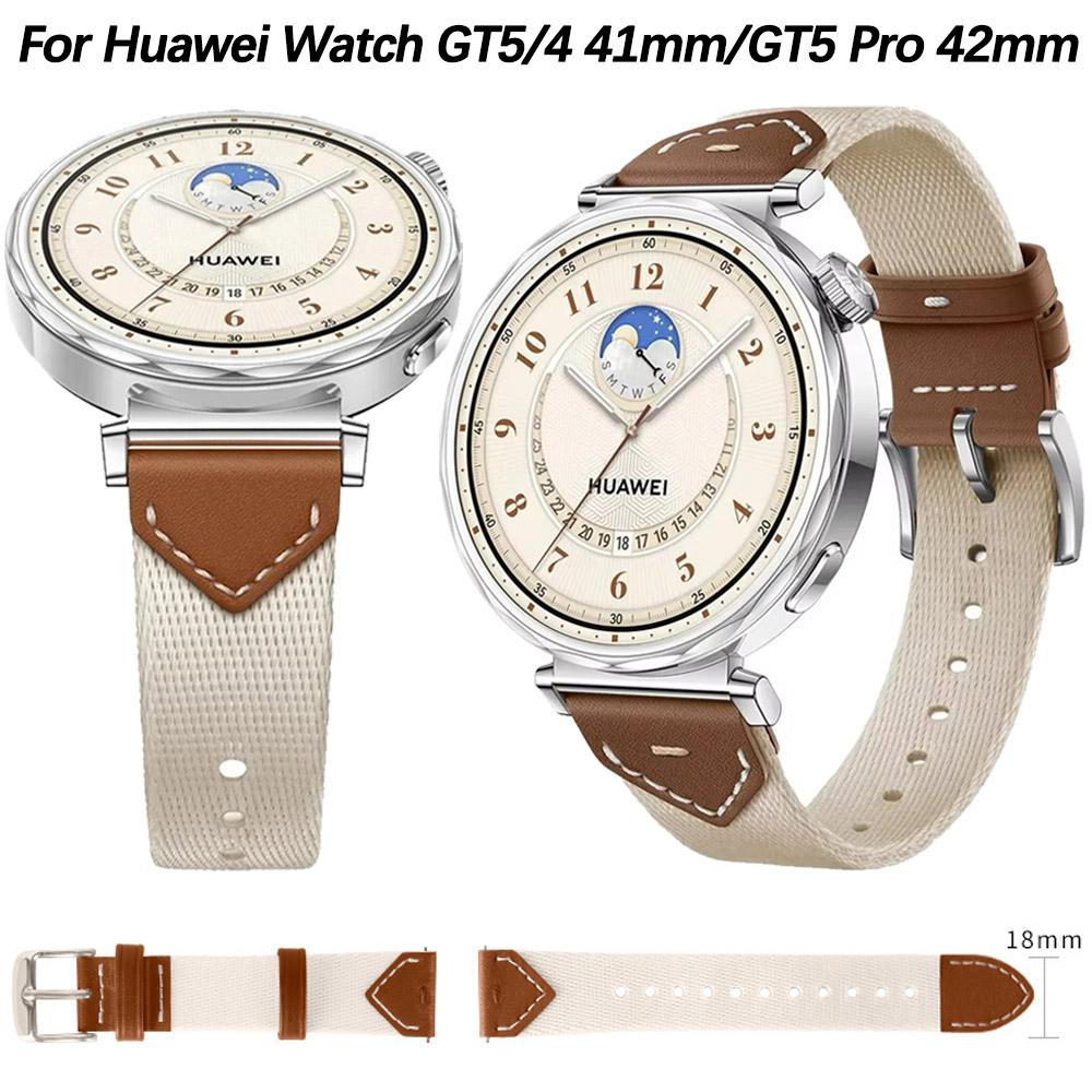 18-мм нейлоновый+кожаный ремешок для Huawei Watch GT5 GT4 41 мм Официальный композитный плетеный ремешок для Huawei Watch GT5 Pro 42 мм Женский ремешок